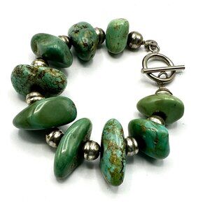 Native American Chunky Turquoise & Sterling Silver Bracelet — EUC